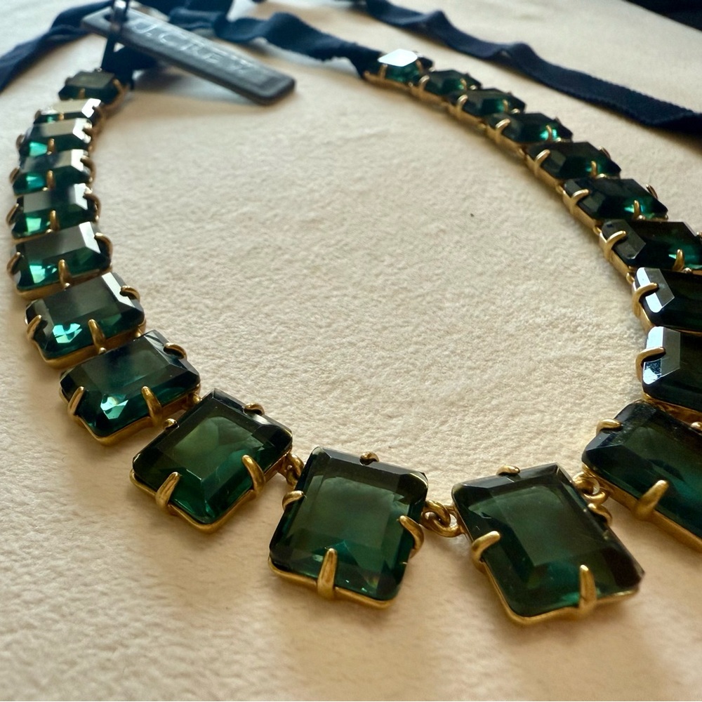 J. Crew Emerald and Gold Statement Necklace